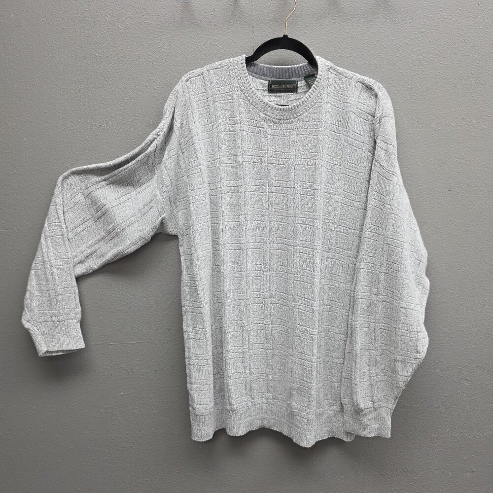 Hill Archer Sweater Mens XL Tall Gray Crewneck Textured Knit Cotton Made in USA